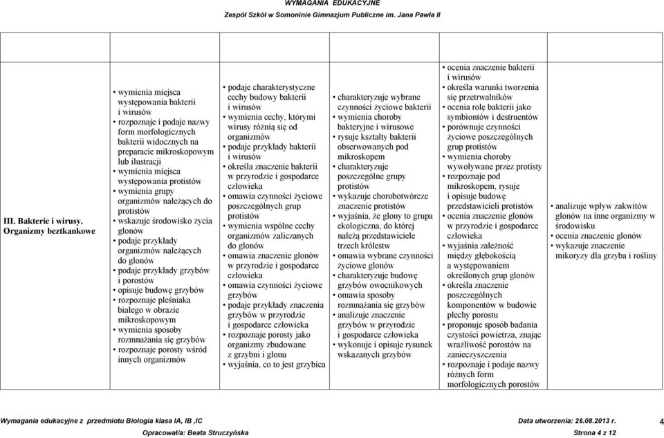 występowania protistów wymienia grupy należących do protistów wskazuje środowisko życia glonów podaje przykłady należących do glonów podaje przykłady grzybów i porostów opisuje budowę grzybów