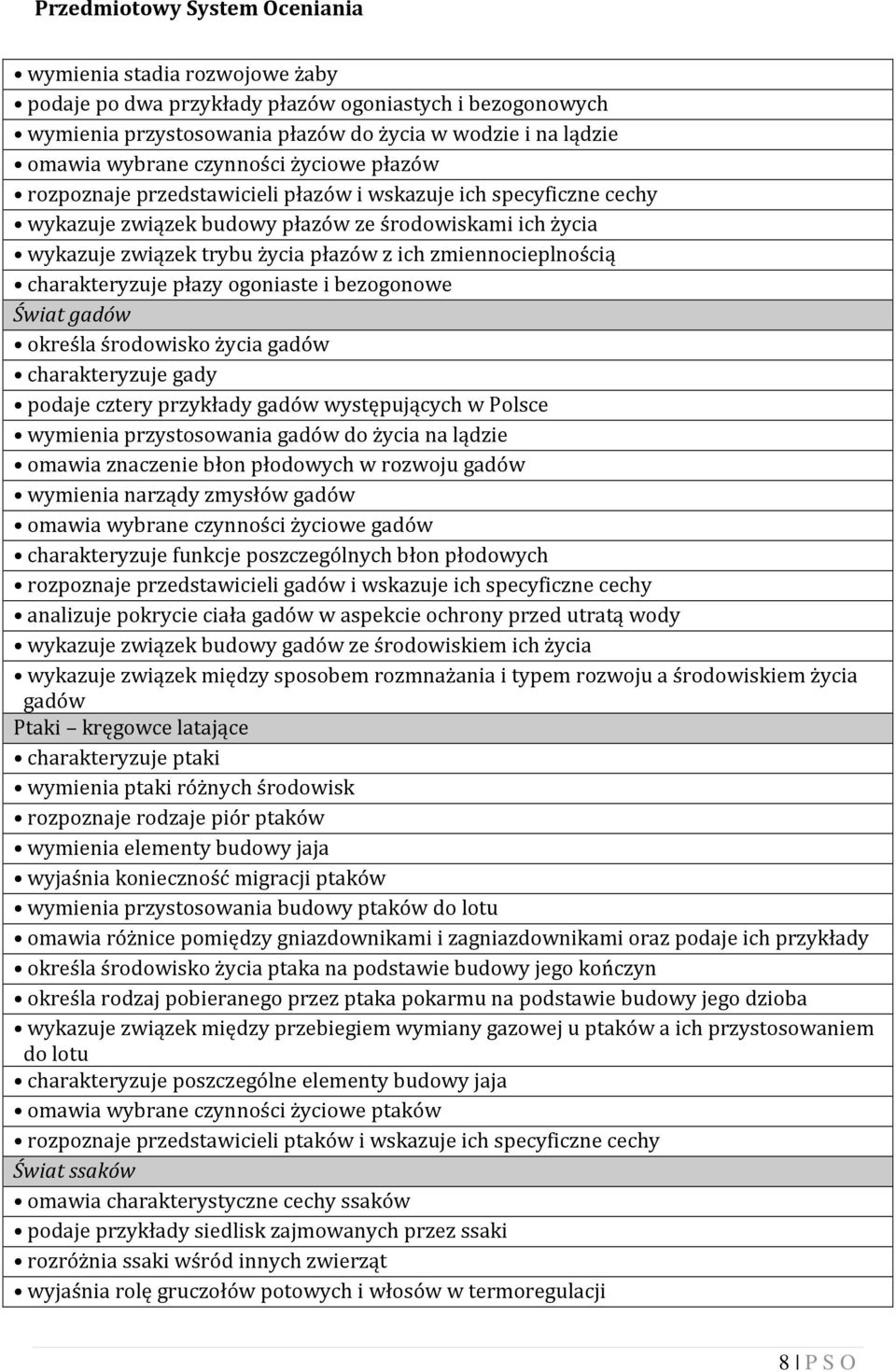 płazy ogoniaste i bezogonowe Świat gadów określa środowisko życia gadów charakteryzuje gady podaje cztery przykłady gadów występujących w Polsce wymienia przystosowania gadów do życia na lądzie