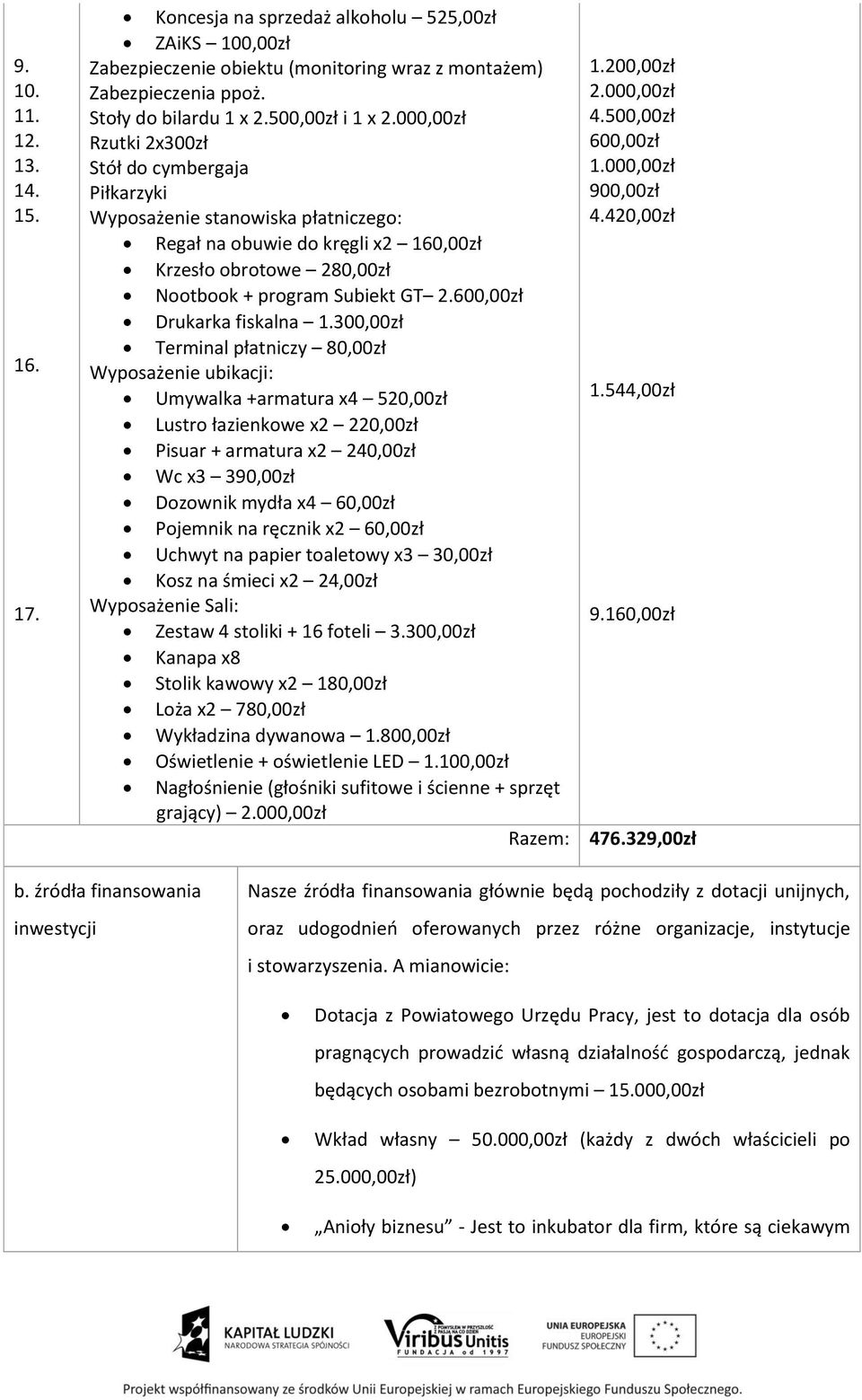 000,00zł Rzutki 2x300zł Stół do cymbergaja Piłkarzyki Wyposażenie stanowiska płatniczego: Regał na obuwie do kręgli x2 160,00zł Krzesło obrotowe 280,00zł Nootbook + program Subiekt GT 2.