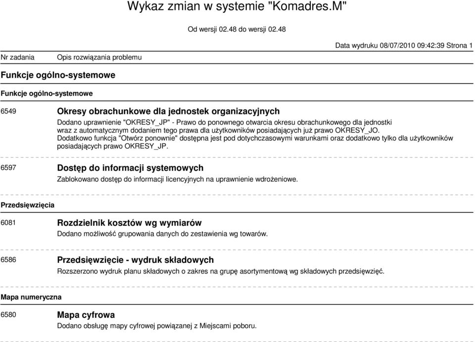 Dodatkowo funkcja "Otwórz ponownie" dostępna jest pod dotychczasowymi warunkami oraz dodatkowo tylko dla użytkowników posiadających prawo OKRESY_JP.