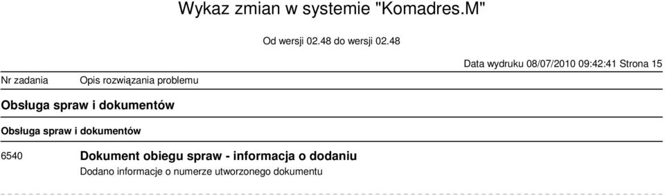 dokumentów 6540 Dokument obiegu spraw -