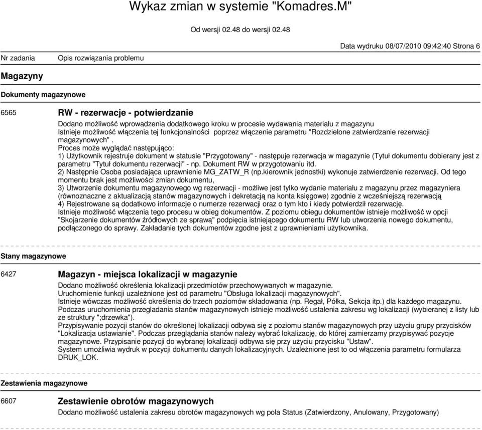 Proces może wyglądać następująco: 1) Użytkownik rejestruje dokument w statusie "Przygotowany" - następuje rezerwacja w magazynie (Tytuł dokumentu dobierany jest z parametru "Tytuł dokumentu