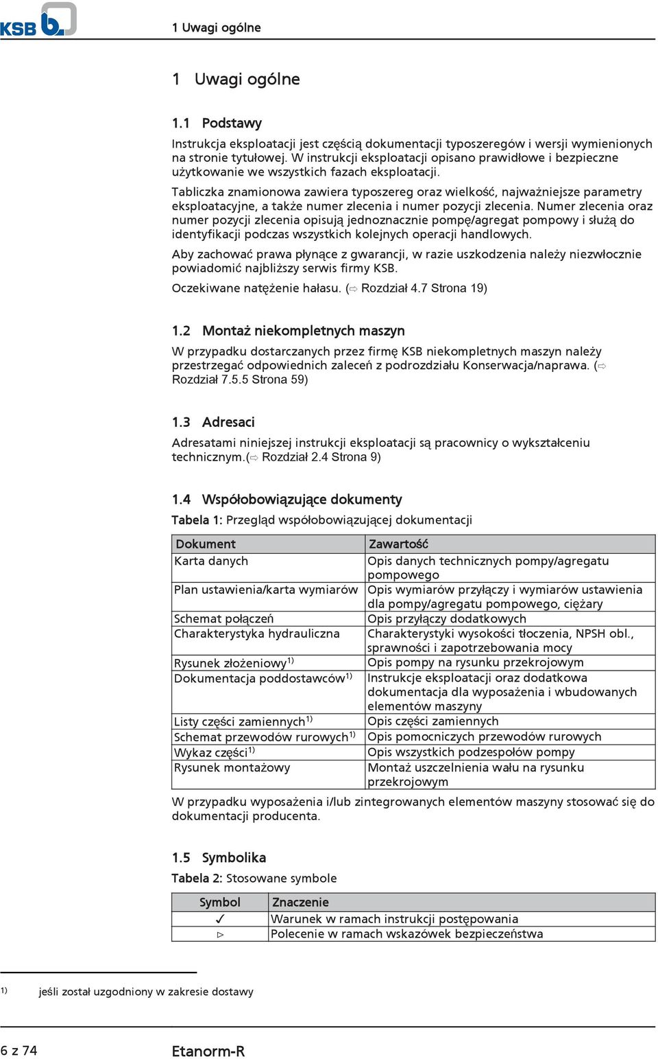 Tabliczka znamionowa zawiera typoszereg oraz wielkość, najważniejsze parametry eksploatacyjne, a także numer zlecenia i numer pozycji zlecenia.