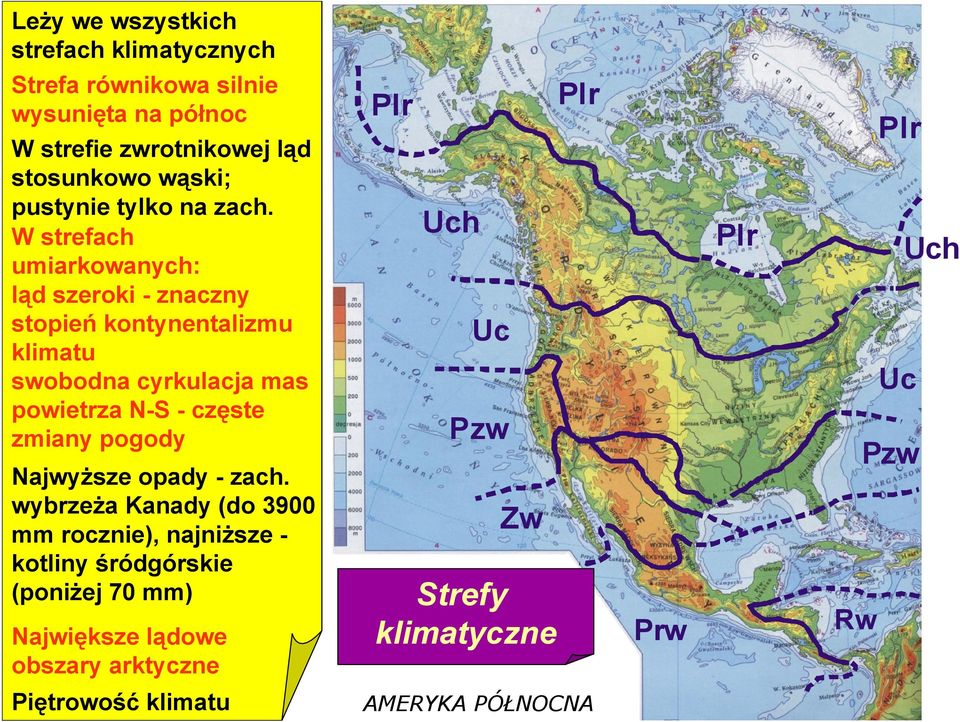 W strefach umiarkowanych: ląd szeroki - znaczny stopień kontynentalizmu klimatu swobodna cyrkulacja mas powietrza N-S - częste zmiany