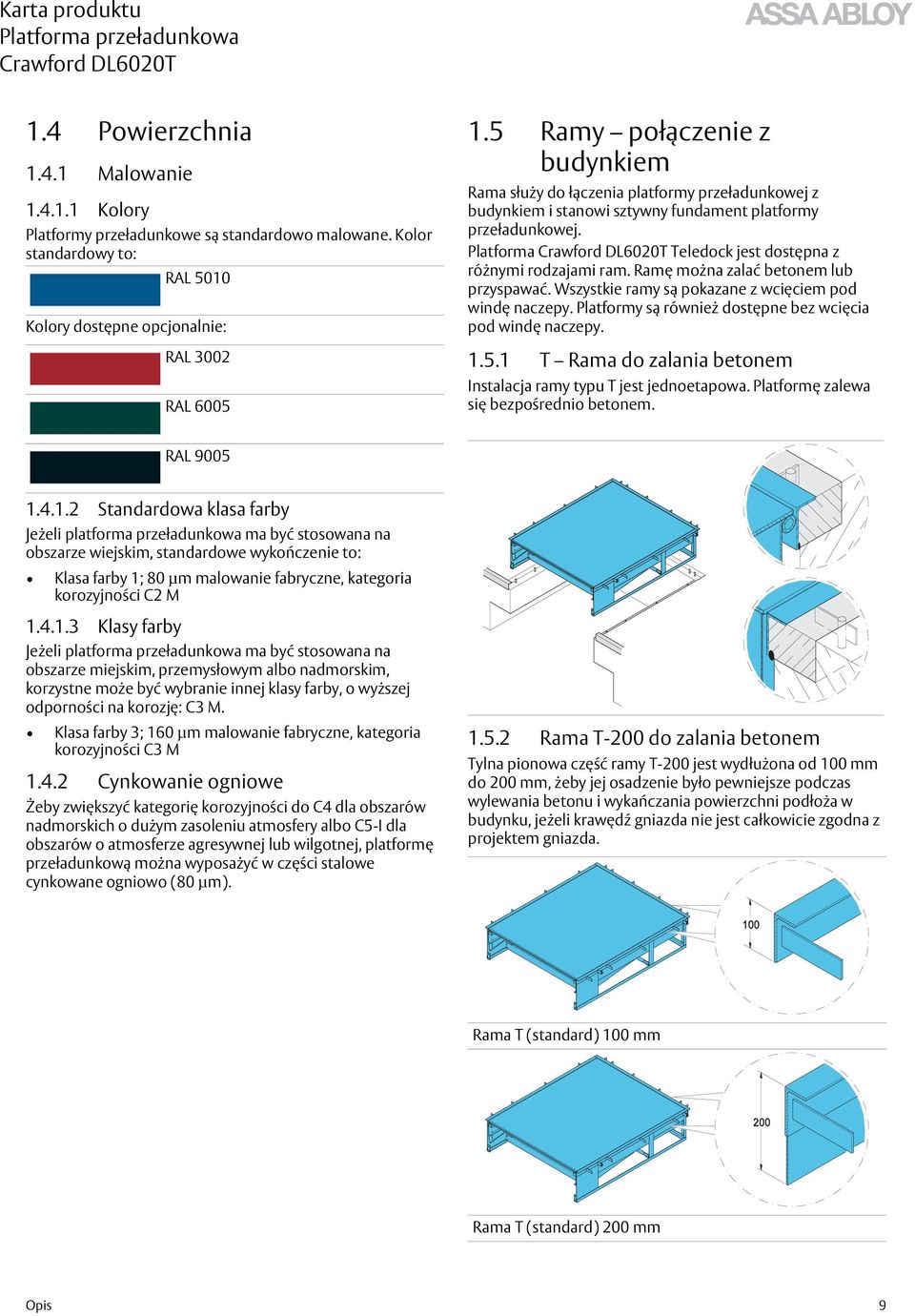 Platforma Teledock jest dostępna z różnymi rodzajami ram. Ramę można zalać betonem lub przyspawać. Wszystkie ramy są pokazane z wcięciem pod windę naczepy.