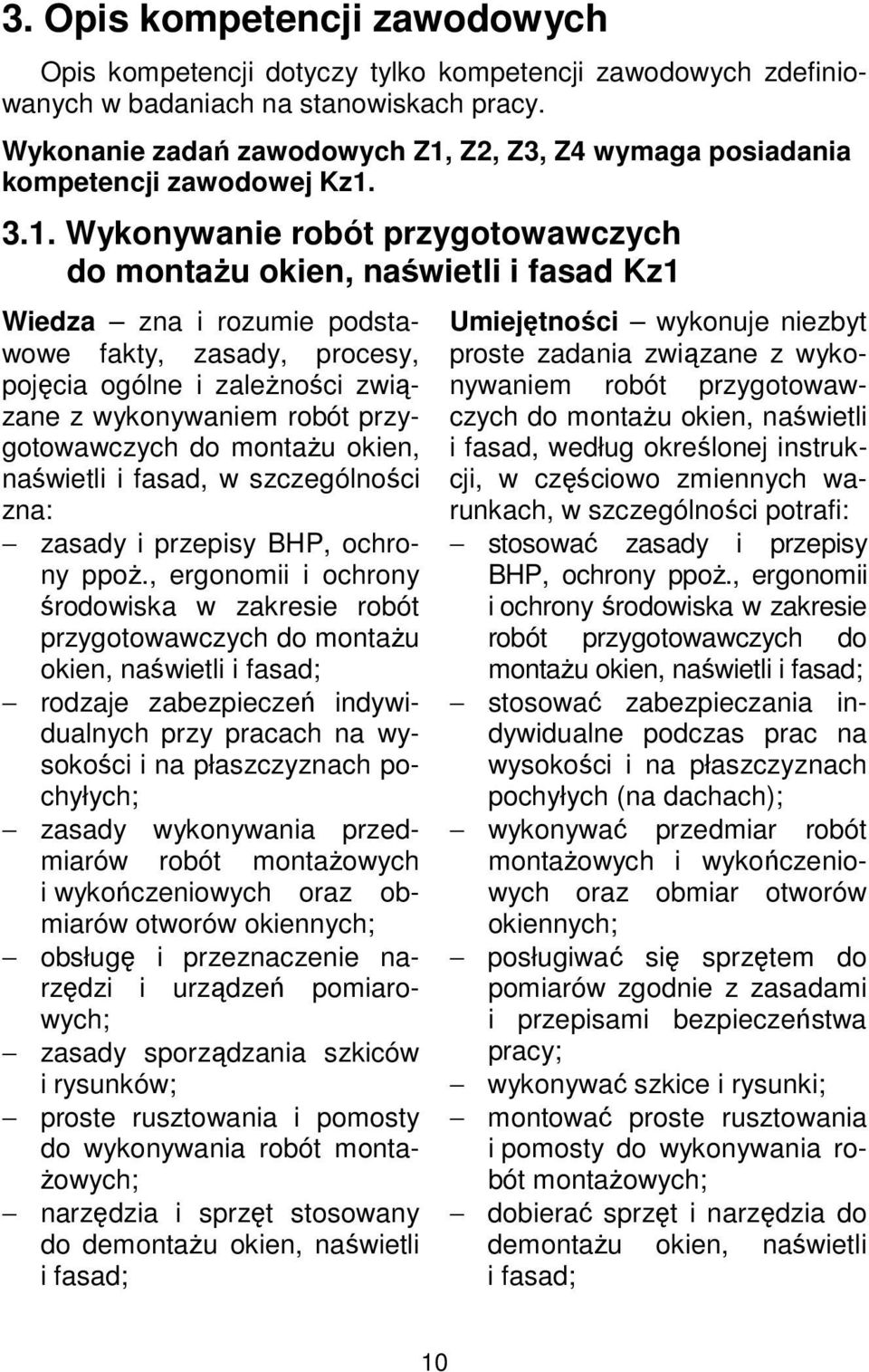 Z2, Z3, Z4 wymaga posiadania kompetencji zawodowej Kz1.
