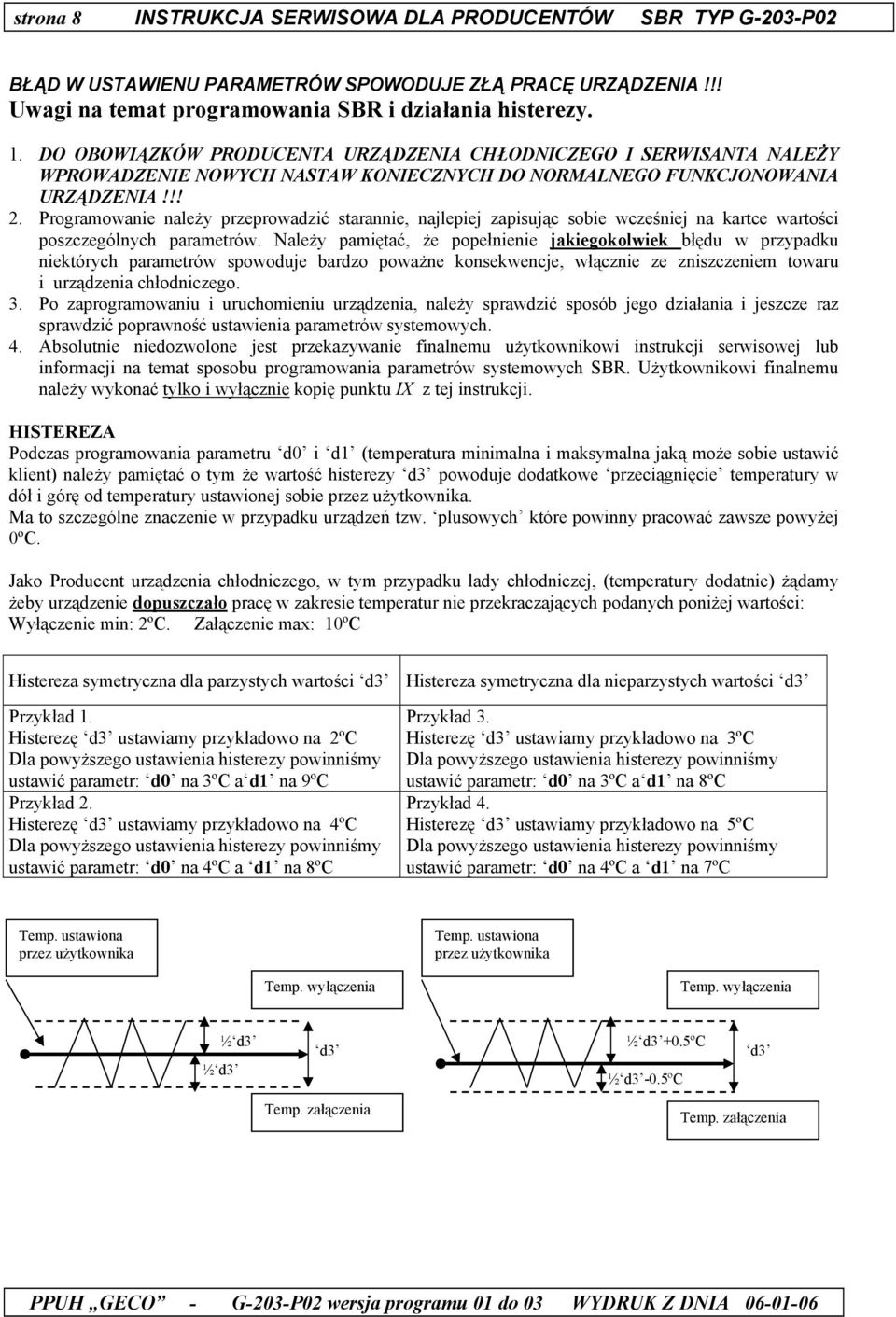 Programowanie należy przeprowadzić starannie, najlepiej zapisując sobie wcześniej na kartce wartości poszczególnych parametrów.