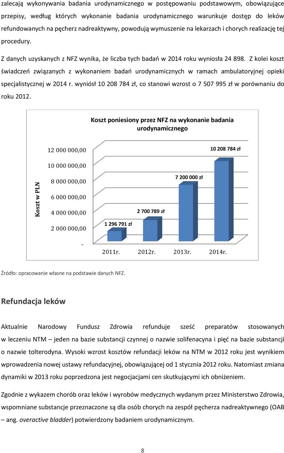 Z kolei koszt świadczeń związanych z wykonaniem badań urodynamicznych w ramach ambulatoryjnej opieki specjalistycznej w 2014 r.