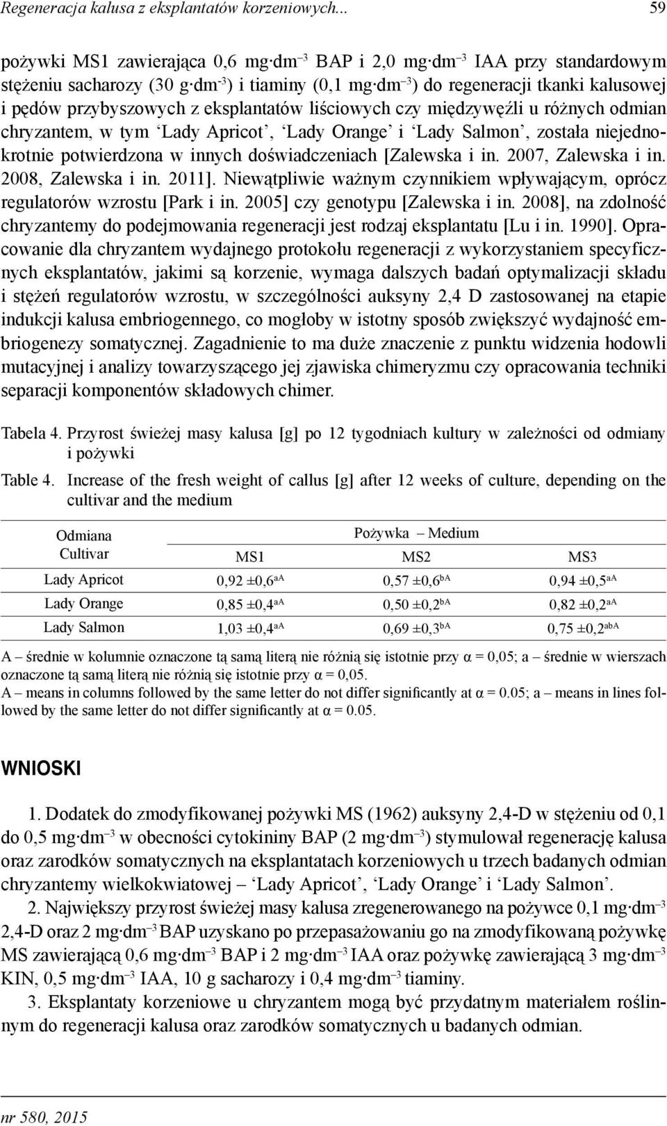 eksplantatów liściowych czy międzywęźli u różnych odmian chryzantem, w tym Lady Apricot, Lady Orange i Lady Salmon, została niejednokrotnie potwierdzona w innych doświadczeniach [Zalewska i in.