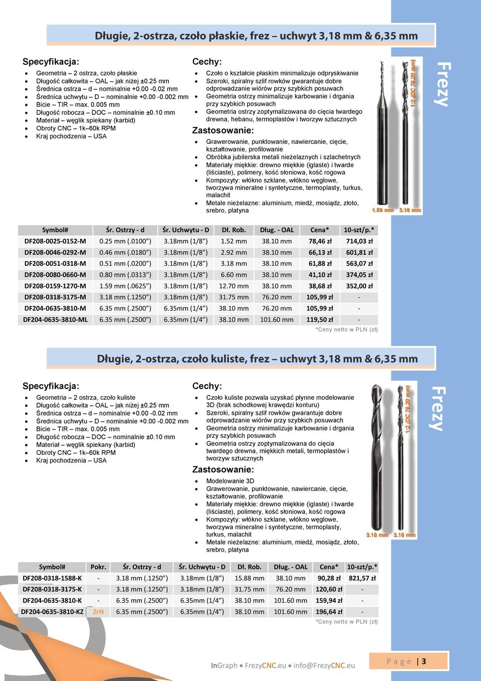 10 mm Materiał węglik spiekany (karbid) Obroty CNC 1k 60k RPM Kraj pochodzenia USA Czoło o kształcie płaskim minimalizuje odpryskiwanie Szeroki, spiralny szlif rowków gwarantuje dobre odprowadzanie