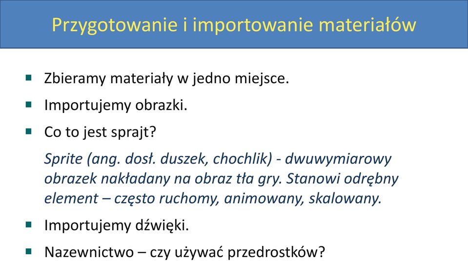 duszek, chochlik) - dwuwymiarowy obrazek nakładany na obraz tła gry.