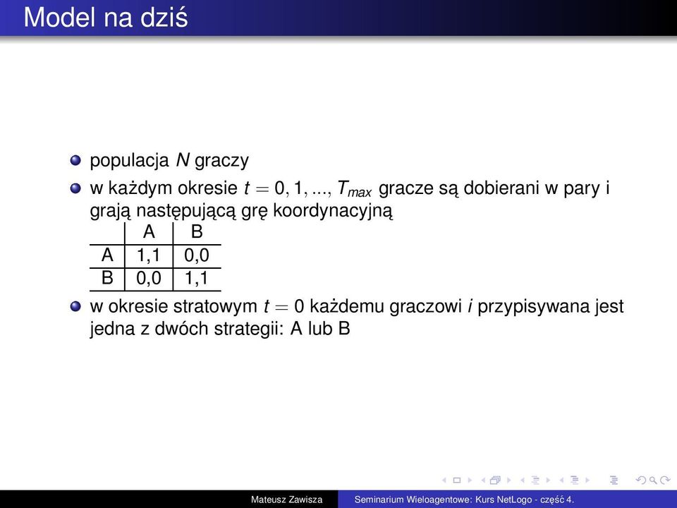 koordynacyjna A B A 1,1 0,0 B 0,0 1,1 w okresie stratowym t = 0