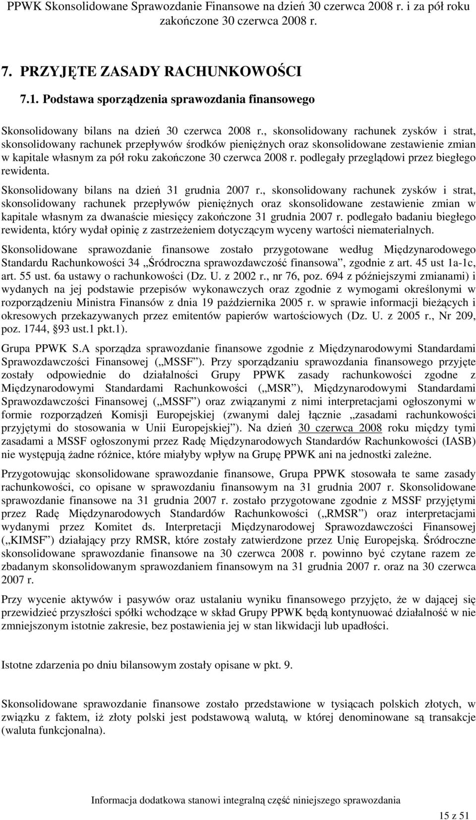 biegłego rewidenta. Skonsolidowany bilans na dzień 31 grudnia 2007 r.