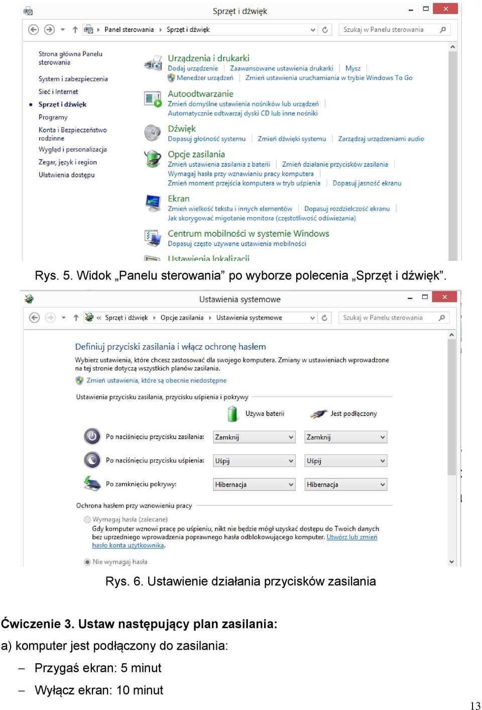 Rys. 6. Ustawienie działania przycisków zasilania Ćwiczenie 3.