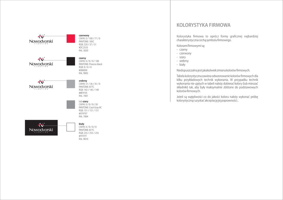 graficznej najbardziej charakterystyczna cech¹ symbolu firmowego. Kolorami firmowymi s¹: - czarny - czerwony - szary - srebrny - bia³y Niedopuszczalna jest jakakolwiek zmiana kolorów firmowych.