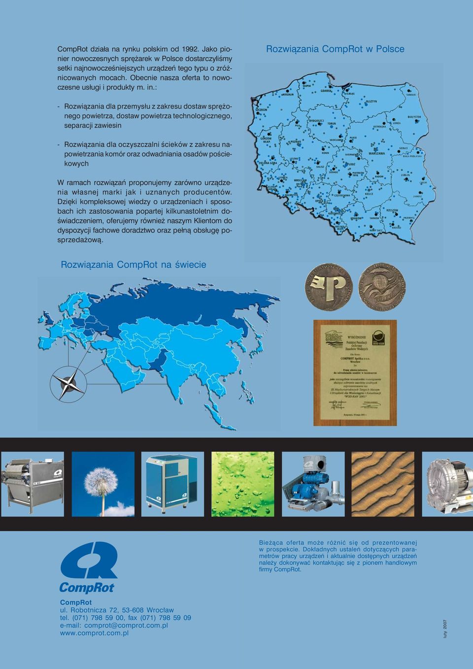 : Rozwiązania CompRot w Polsce - Rozwiązania dla przemysłu z zakresu dostaw sprężonego powietrza, dostaw powietrza technologicznego, separacji zawiesin - Rozwiązania dla oczyszczalni ścieków z