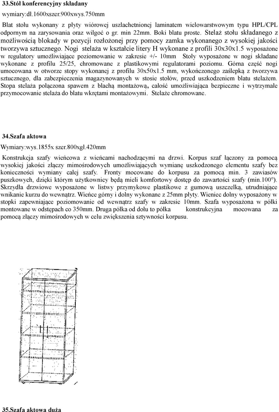 Nogi stelaża w kształcie litery H wykonane z profili 30x30x1.