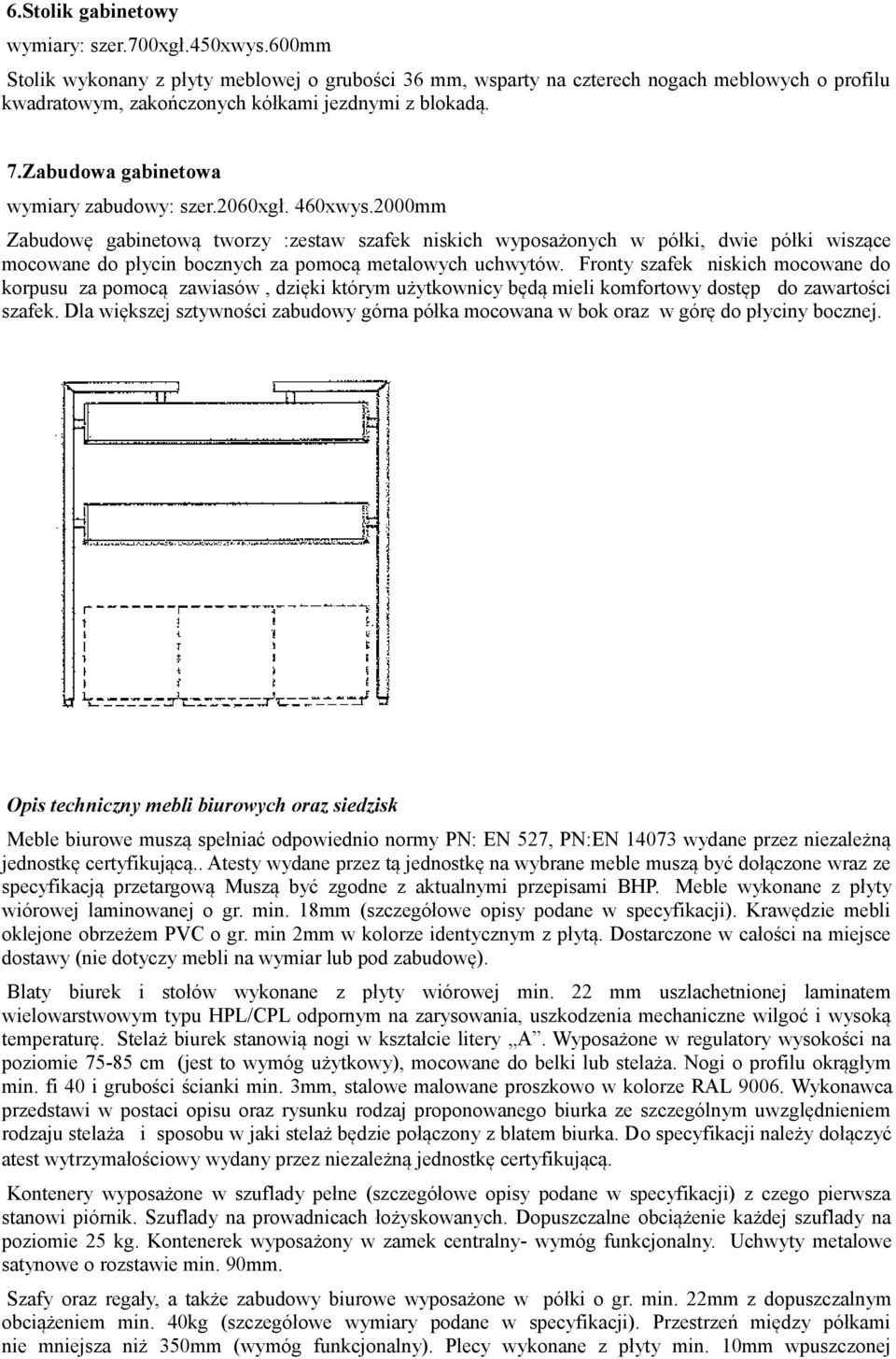 Zabudowa gabinetowa wymiary zabudowy: szer.2060xgł. 460xwys.