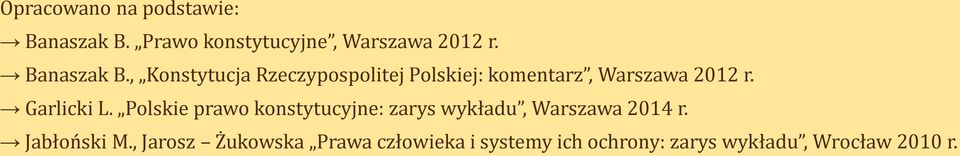 Garlicki L. Polskie prawo konstytucyjne: zarys wykładu, Warszawa 2014 r.