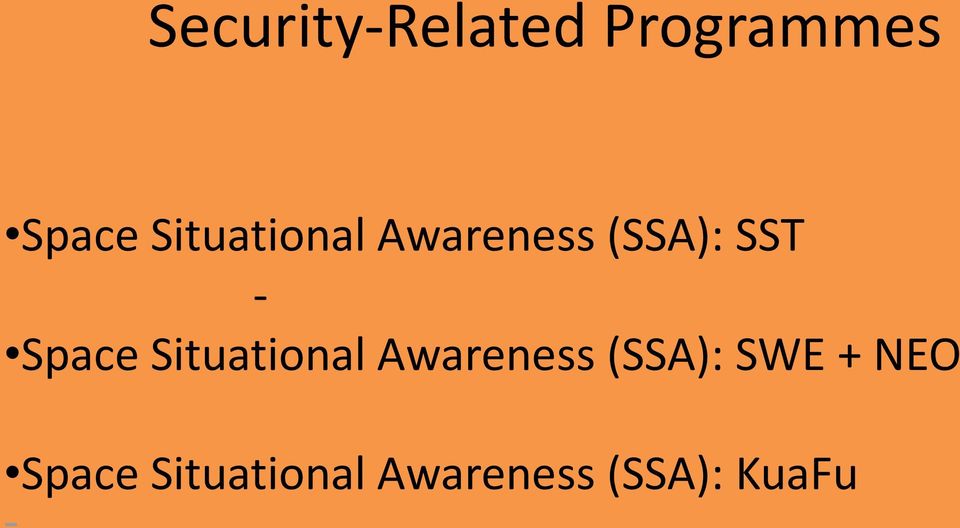 Space Situational Awareness (SSA): SWE