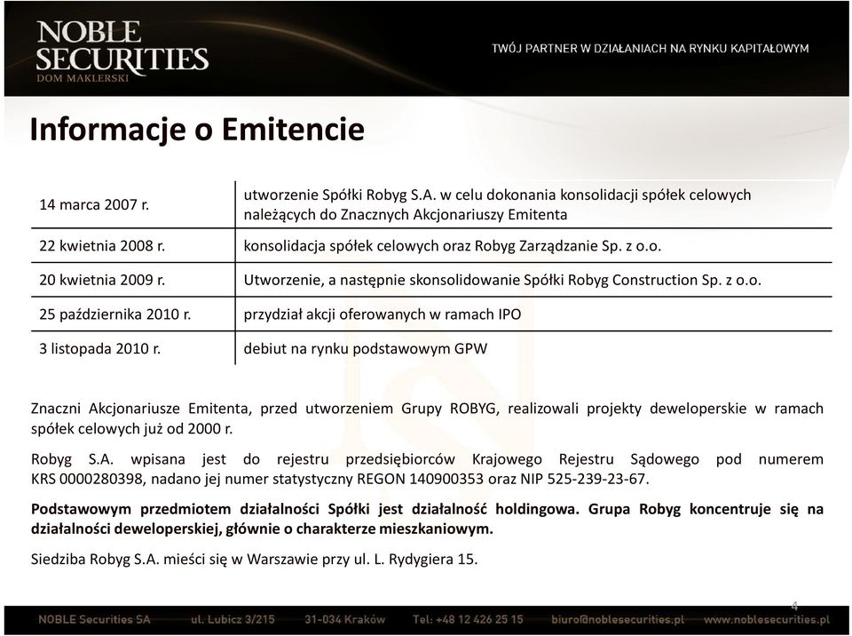 przydział akcji oferowanych w ramach IPO 3 listopada 2010 r.