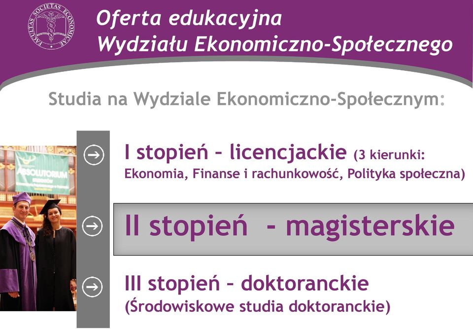 kierunki: Ekonomia, Finanse i rachunkowość, Polityka społeczna) II