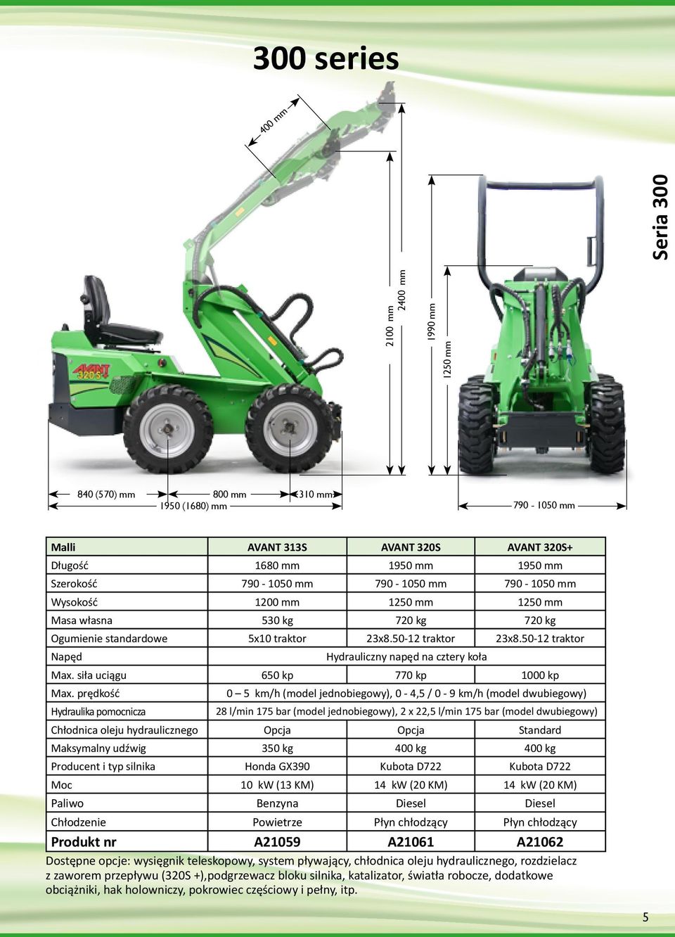 50-12 traktor Napęd Hydrauliczny napęd na cztery koła Max. siła uciągu 650 kp 770 kp 1000 kp Max.