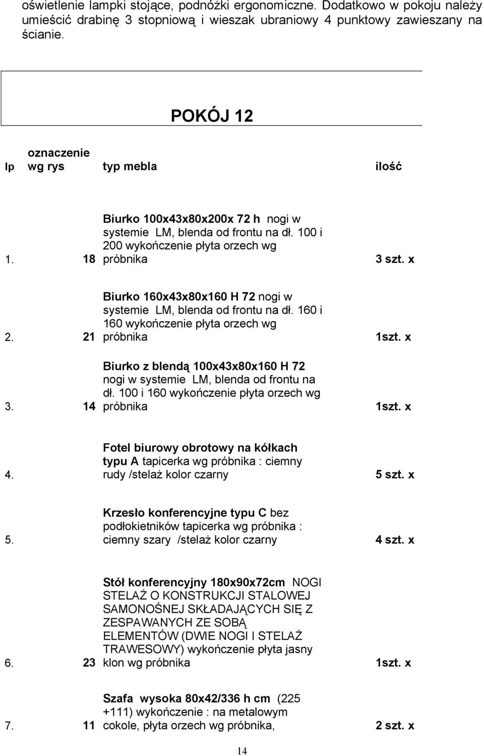 14 Biurko 160x43x80x160 H 72 nogi w systemie LM, blenda od frontu na dł. 160 i 160 wykończenie płyta orzech wg próbnika Biurko z blendą 100x43x80x160 H 72 nogi w systemie LM, blenda od frontu na dł.