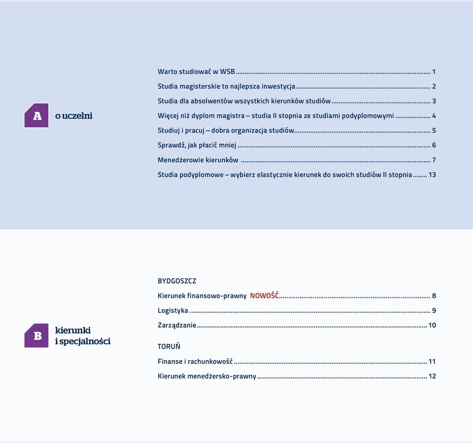 .. 5 Sprawdź, jak płacić mniej... 6 Menedżerowie kierunków... 7 Studia podyplomowe wybierz elastycznie kierunek do swoich studiów II stopnia.