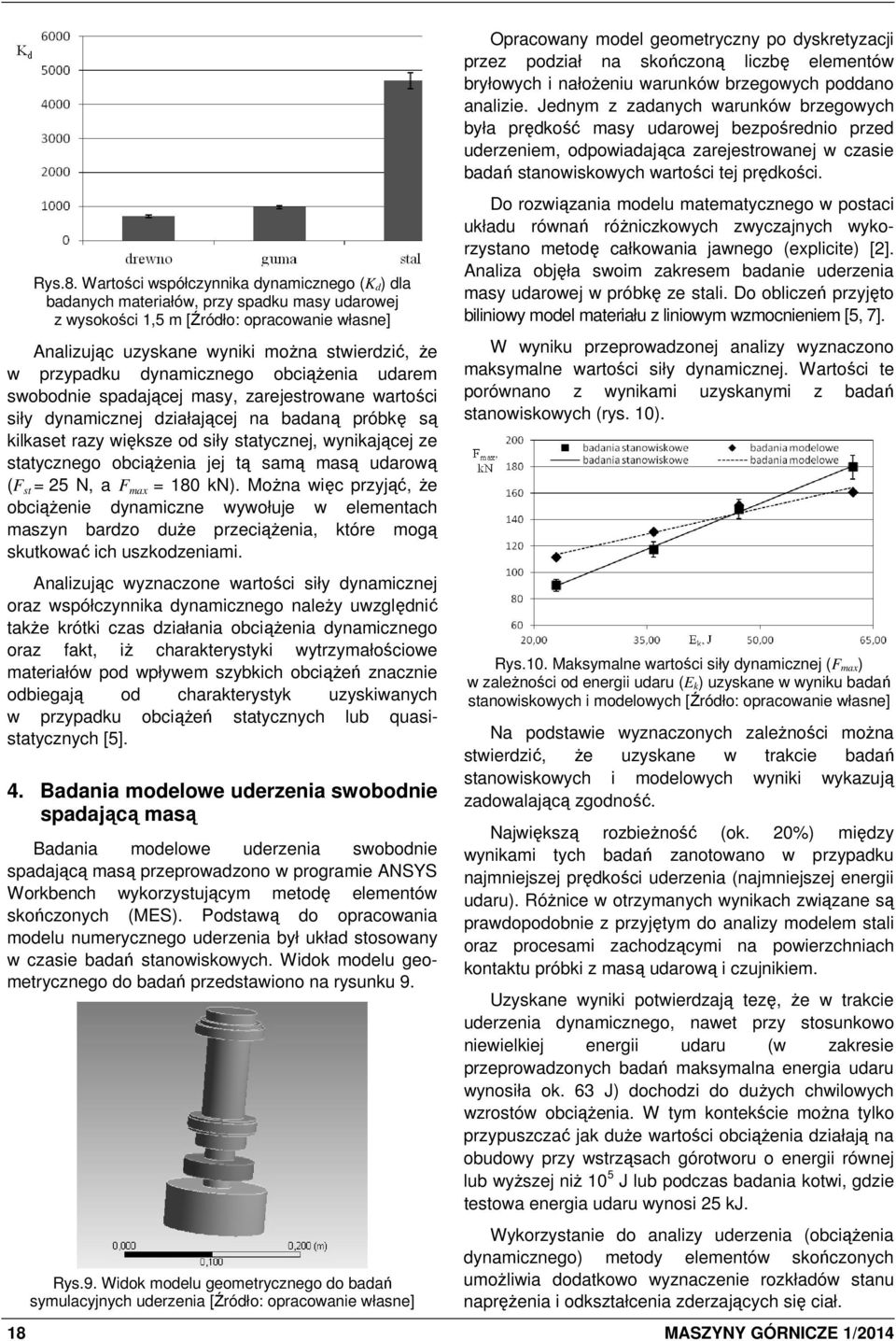 dynamicznego obciążenia udarem swobodnie spadającej masy, zarejestrowane wartości siły dynamicznej działającej na badaną próbkę są kilkaset razy większe od siły statycznej, wynikającej ze statycznego