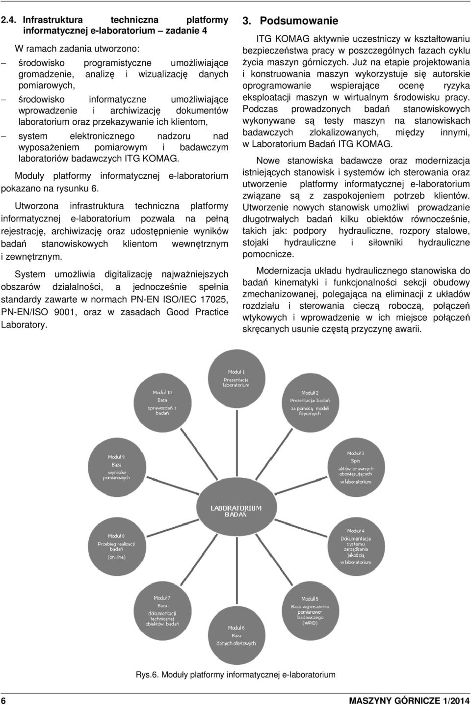 badawczym laboratoriów badawczych ITG KOMAG. Moduły platformy informatycznej e-laboratorium pokazano na rysunku 6.