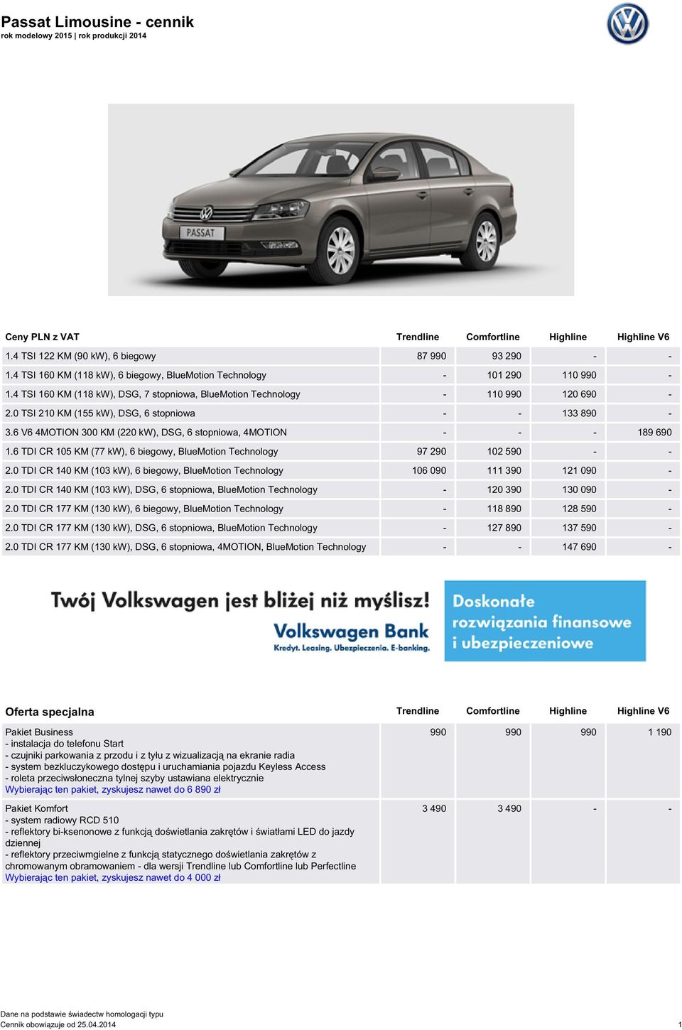 0 TSI 210 KM (155 kw), DSG, 6 stopniowa - - 133 890-3.6 V6 4MOTION 300 KM (220 kw), DSG, 6 stopniowa, 4MOTION - - - 189 690 1.