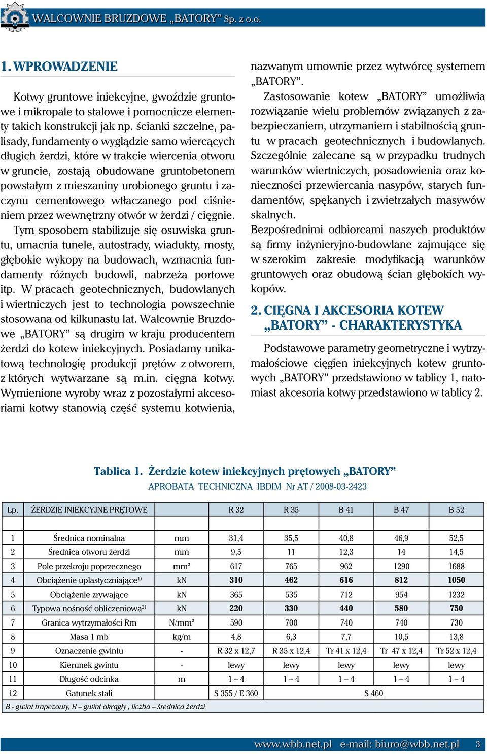 i zaczynu cementowego wtłaczanego pod ciśnieniem przez wewnętrzny otwór w żerdzi / cięgnie.