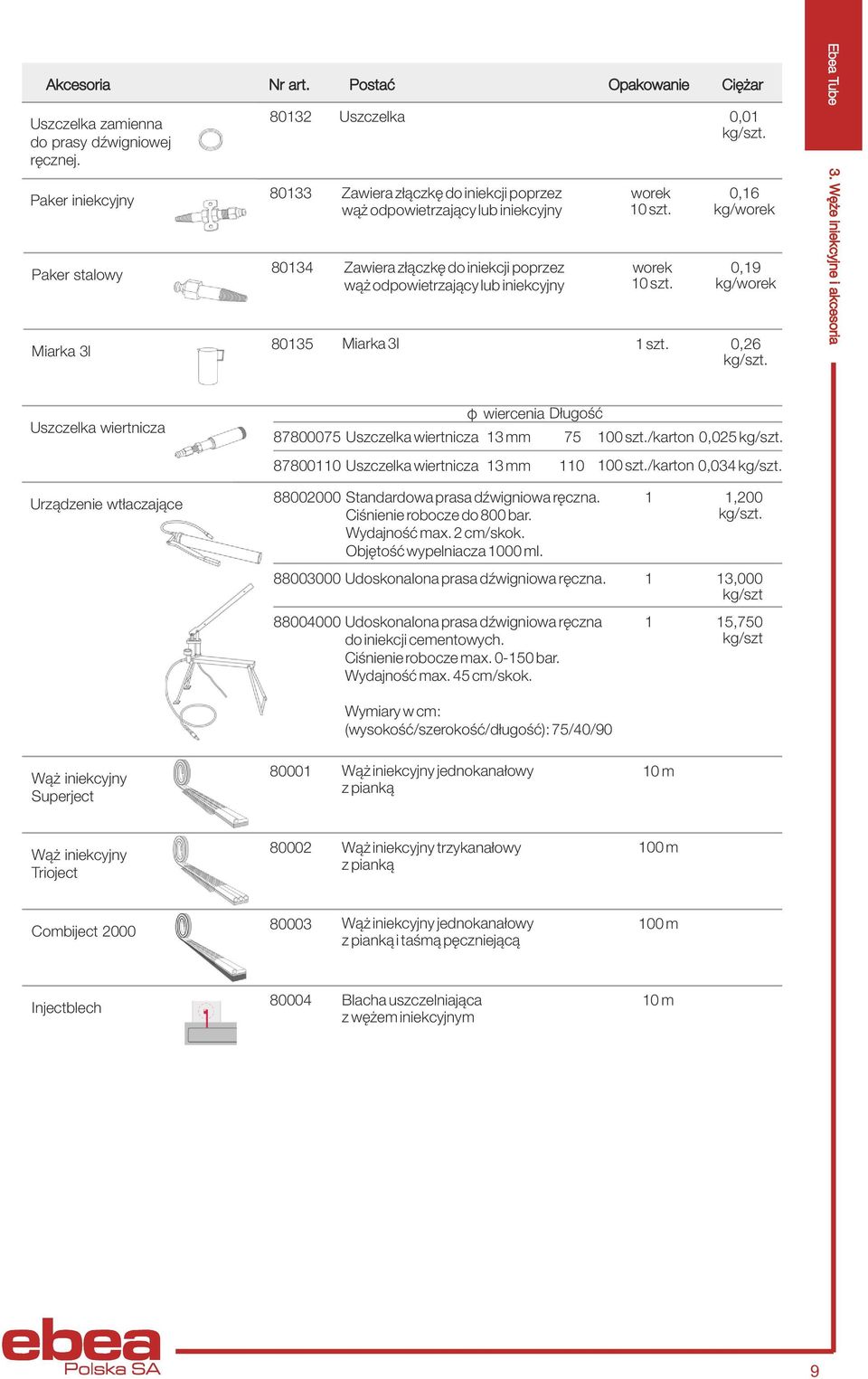 0,16 80134 Zawiera złączkę do iniekcji poprzez worek 0,19 wąż odpowietrzający lub iniekcyjny 10 szt. 80135 Miarka 3l 1 szt. 0,26 Ebea Tube 3.