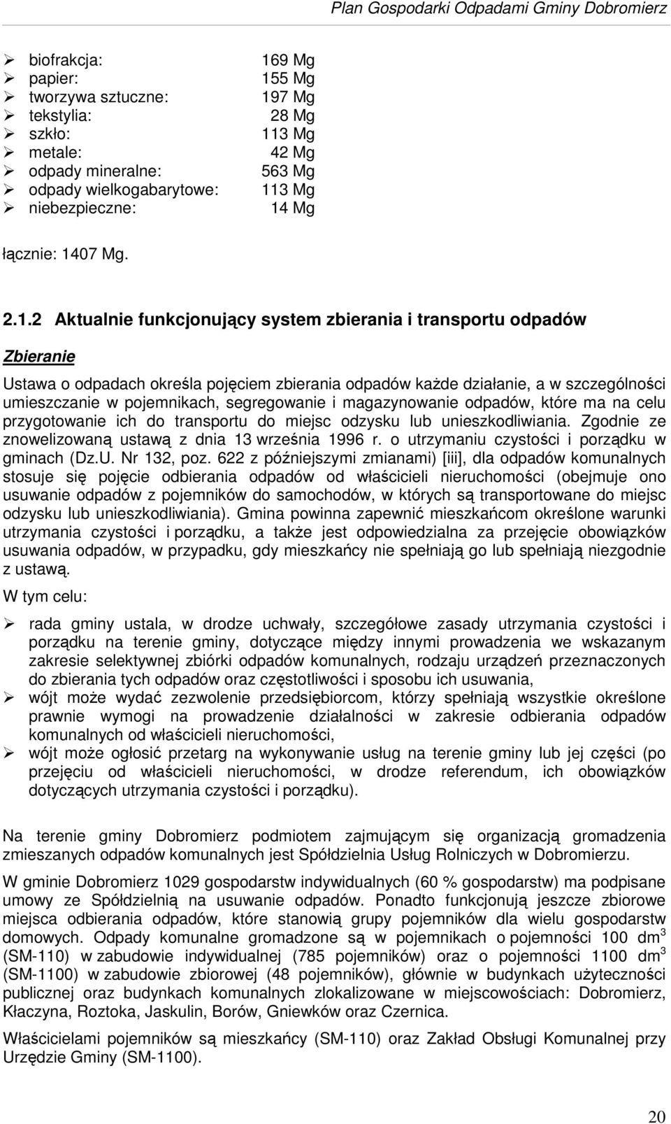 segregowanie i magazynowanie odpadów, które ma na celu przygotowanie ich do transportu do miejsc odzysku lub unieszkodliwiania. Zgodnie ze znowelizowan ustaw z dnia 13 wrzenia 1996 r.