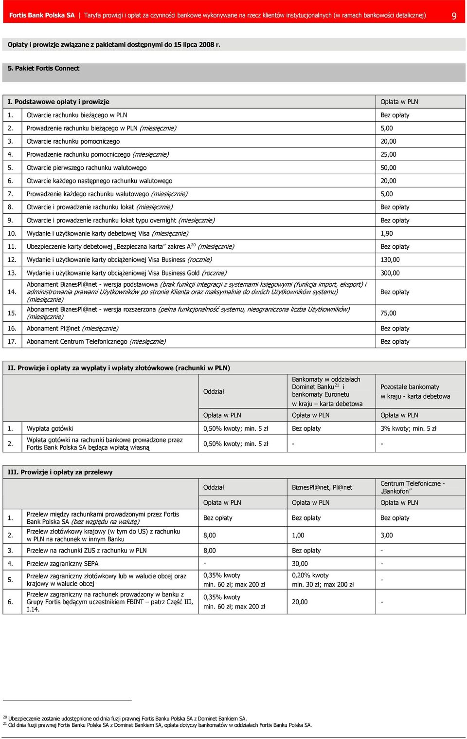 Podstawowe opłaty i prowizje Opłata w PLN Otwarcie rachunku bieżącego w PLN Bez opłaty Prowadzenie rachunku bieżącego w PLN (miesięcznie) 5,00 Otwarcie rachunku pomocniczego 20,00 Prowadzenie