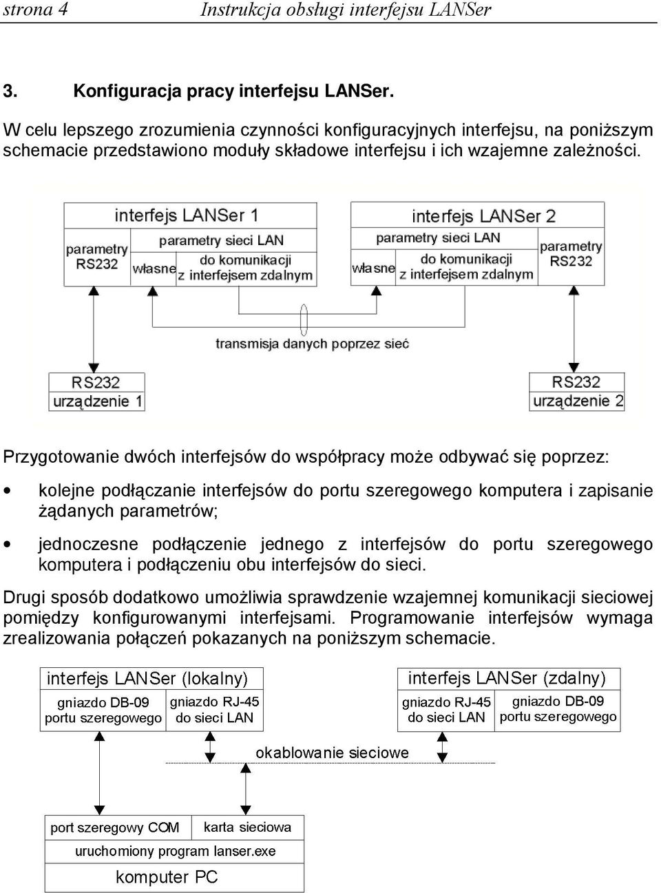 Przygotowanie dwóch interfejsów do współpracy moŝe odbywać się poprzez: kolejne podłączanie interfejsów do portu szeregowego komputera i zapisanie Ŝądanych parametrów; jednoczesne