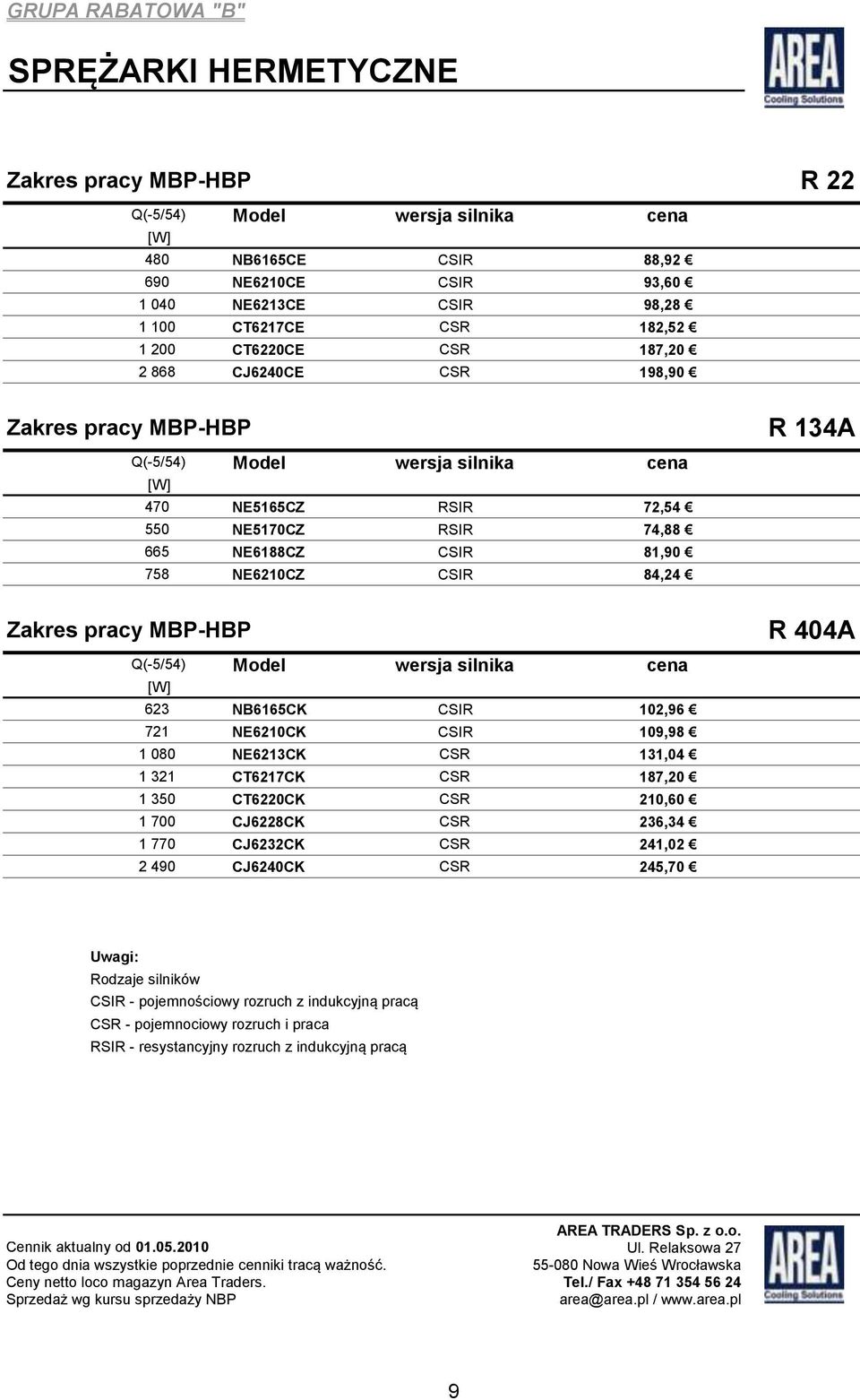 NE6210CZ CSIR 84,24 Zakres pracy MBP-HBP Q(-5/54) Model wersja silnika cena [W] 623 NB6165CK CSIR 102,96 721 NE6210CK CSIR 109,98 1 080 NE6213CK CSR 131,04 1 321 CT6217CK CSR 187,20 1 350 CT6220CK