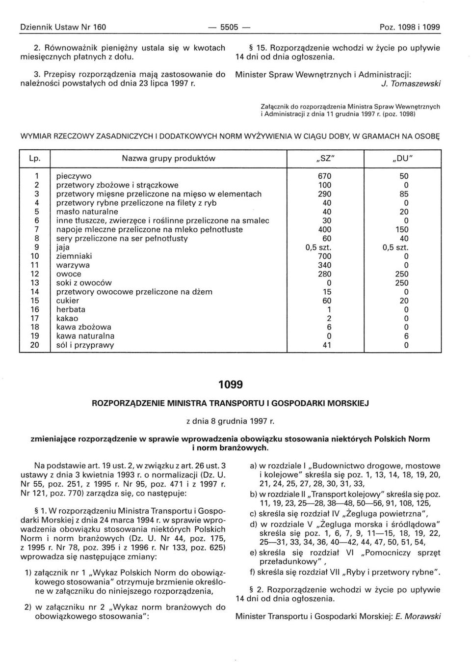 Minister Spraw Wewnętrznych i Administracji: J. Tomaszewski Załącznik do rozporządzenia Ministra Spraw Wewnętrznych i Administracji z dnia 11 grudnia 1997 r. (poz.