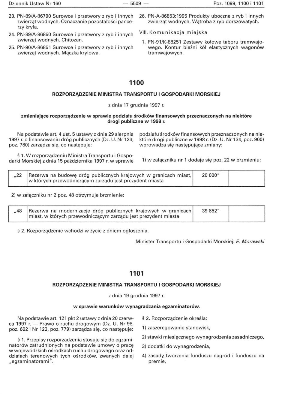 PN-A-86853:1995 Produkty uboczne z ryb i innych zwierząt wodnych. Wątroba z ryb dorszowatych. VIII. Komunikacja miejska 1. PN-91/K-88251 Zestawy kołowe taboru tramwajowego.