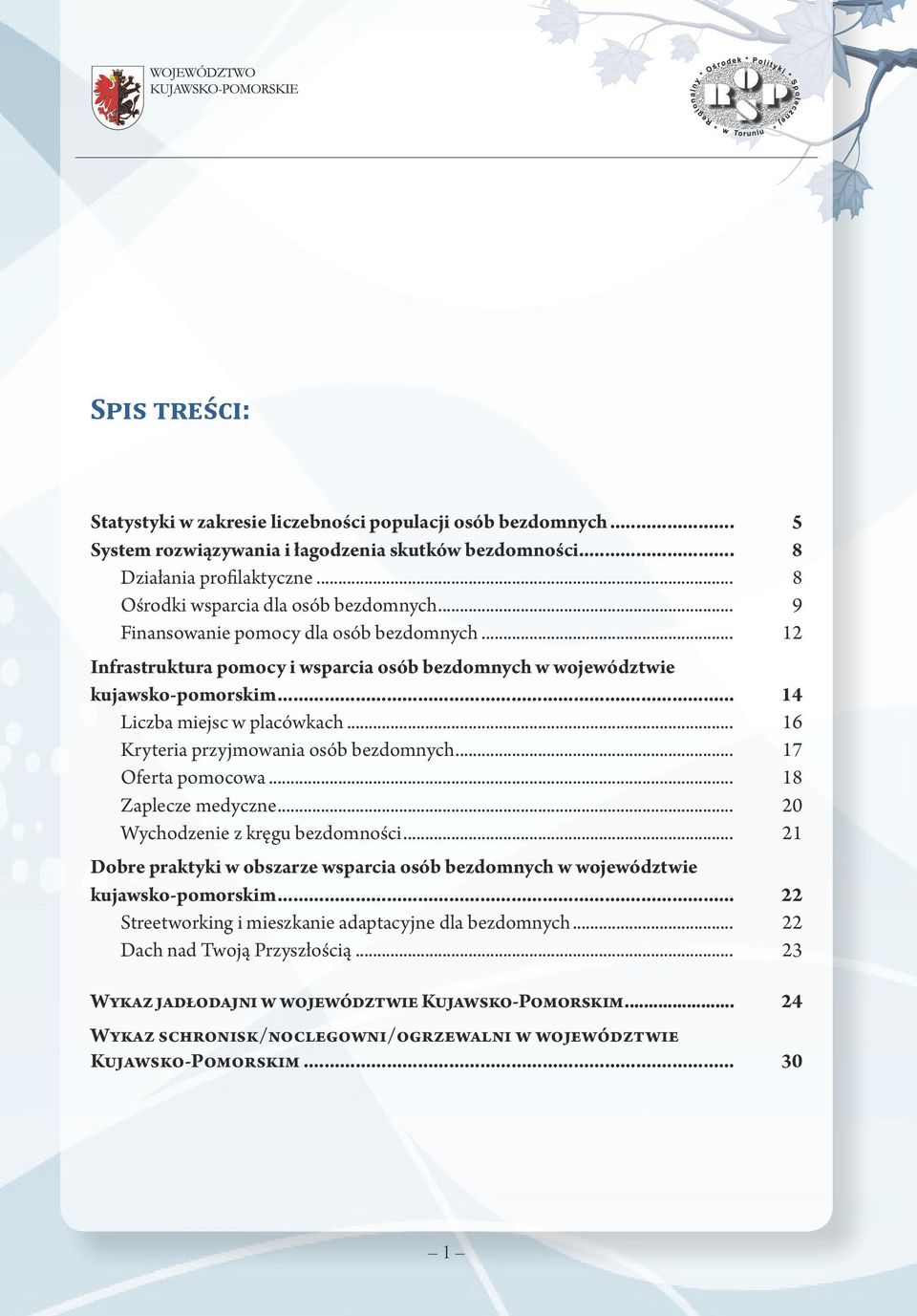 .. 14 Liczba miejsc w placówkach... 16 Kryteria przyjmowania osób bezdomnych... 17 Oferta pomocowa... 18 Zaplecze medyczne... 20 Wychodzenie z kręgu bezdomności.