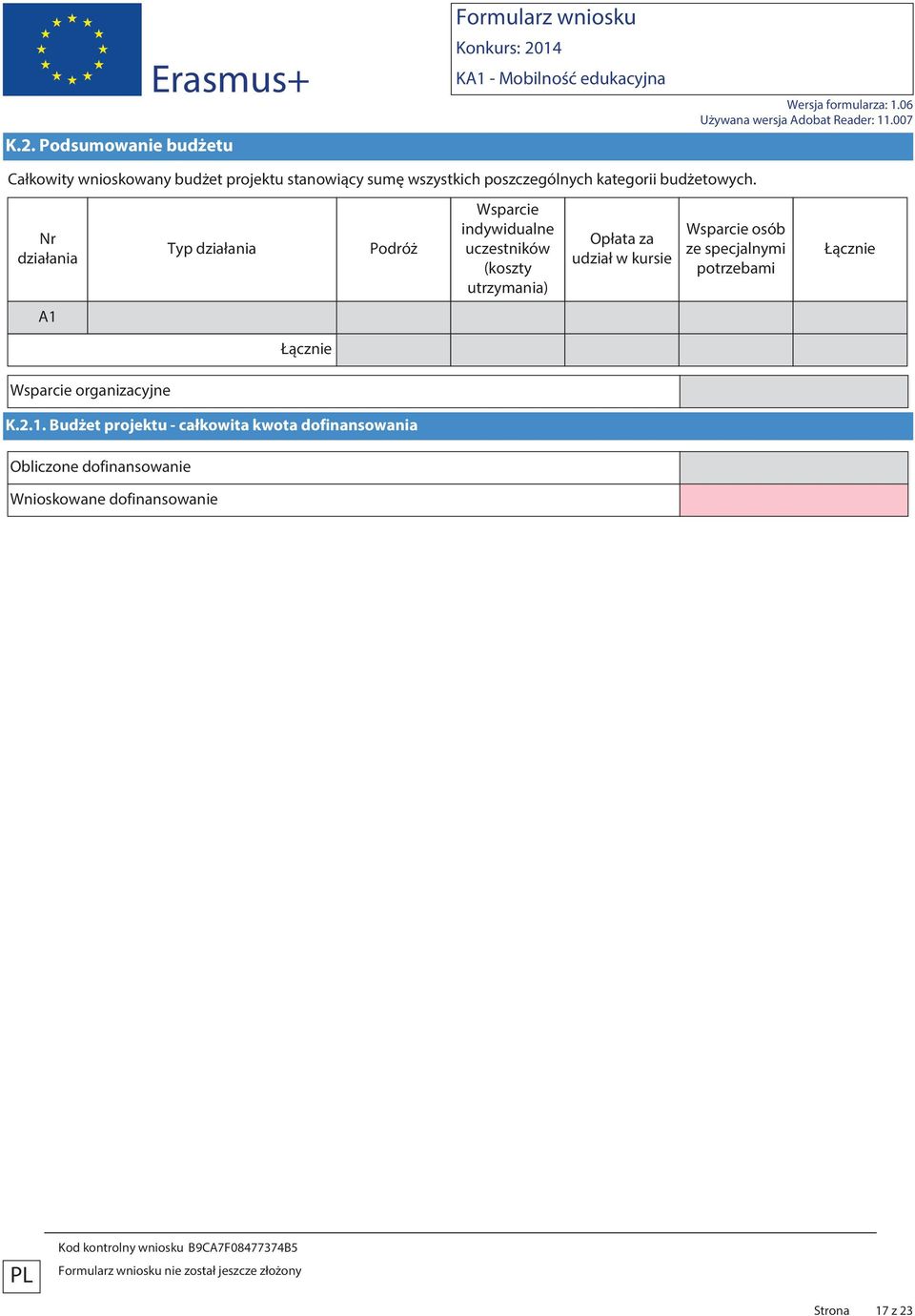 Nr działania Typ działania Podróż Wsparcie indywidualne uczestników (koszty utrzymania) Opłata za udział w