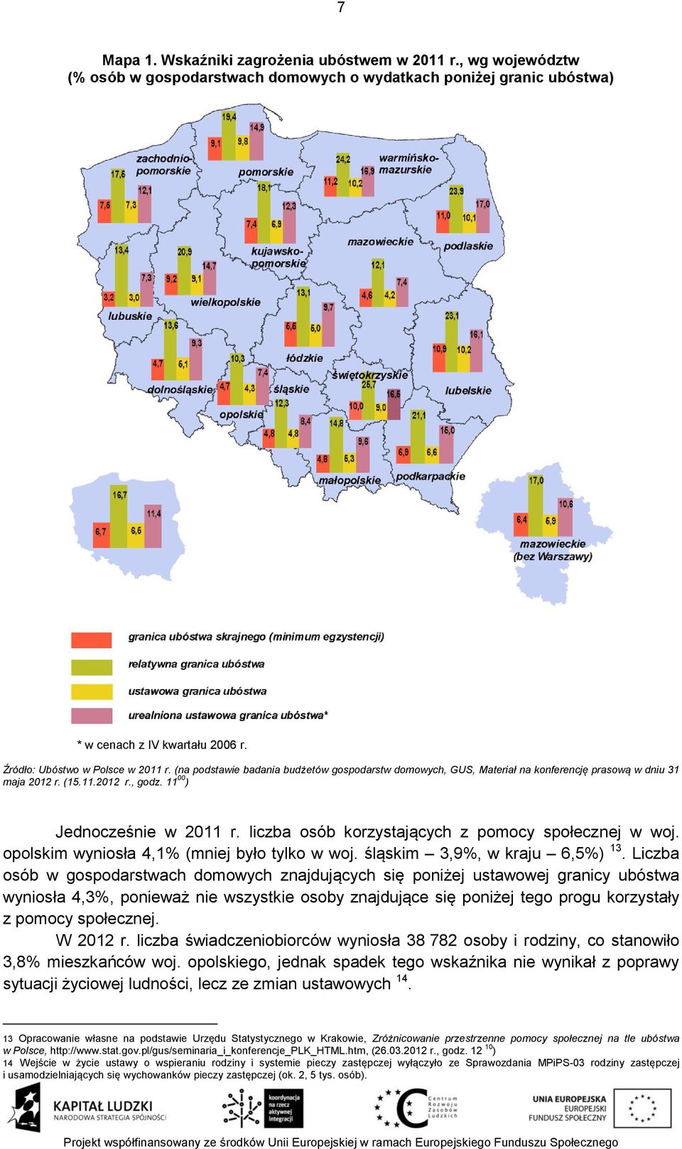 liczba osób korzystających z pomocy społecznej w woj. opolskim wyniosła 4,1% (mniej było tylko w woj. śląskim 3,9%, w kraju 6,5%) 13.