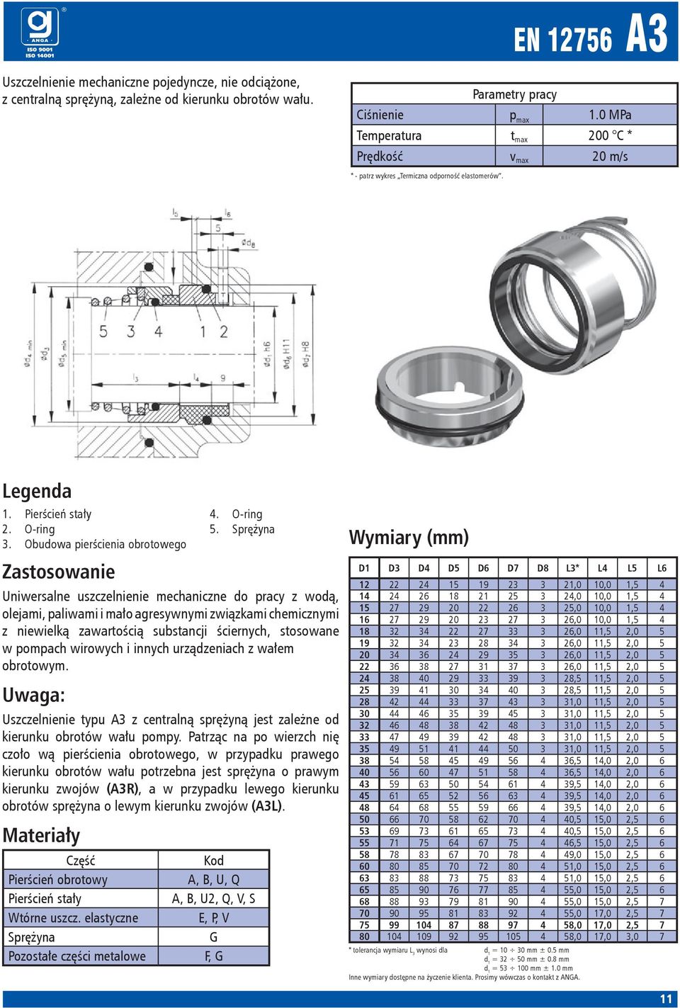 Uniwersalne uszczelnienie mechaniczne do pracy z wodą, olejami, paliwami i mało agresywnymi związkami chemicznymi z niewielką zawartością substancji ściernych, stosowane w pompach wirowych i innych