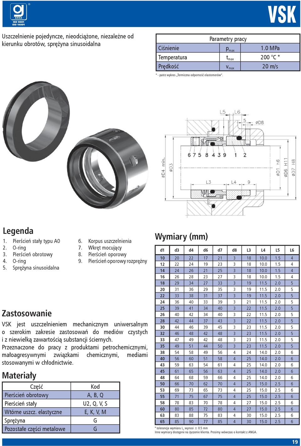Pierścień oporowy rozprężny VSK jest uszczelnieniem mechanicznym uniwersalnym o szerokim zakresie zastosowań do mediów czystych i z niewielką zawartością substancji ściernych.