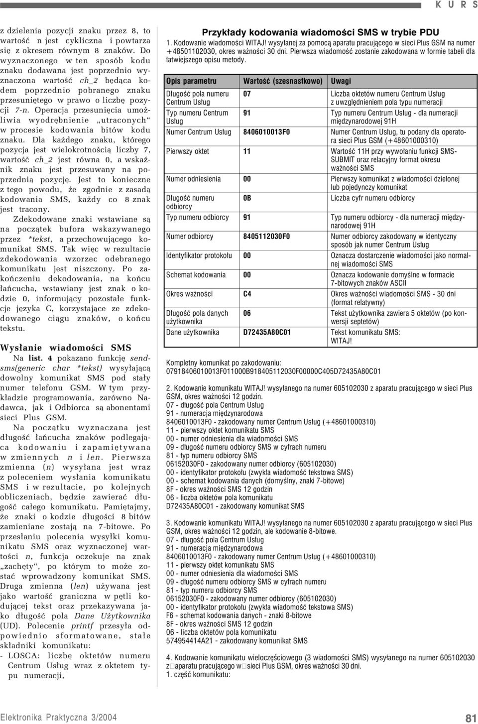 Operacja przesuniícia umoøliwia wyodríbnienie ìutraconychî w procesie kodowania bitûw kodu znaku.