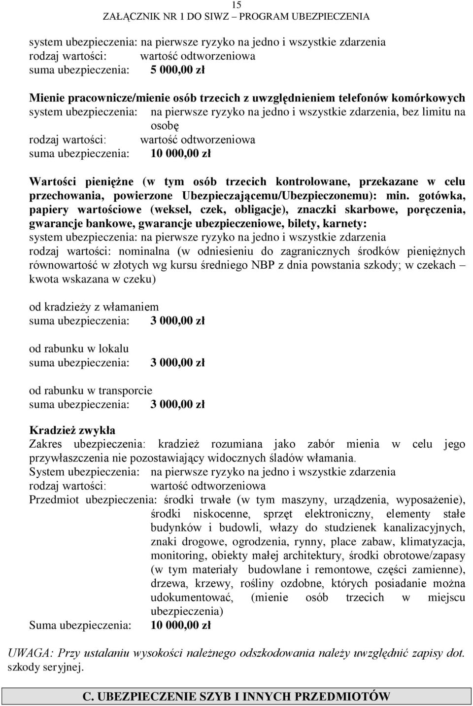 zł Wartości pieniężne (w tym osób trzecich kontrolowane, przekazane w celu przechowania, powierzone Ubezpieczającemu/Ubezpieczonemu): min.