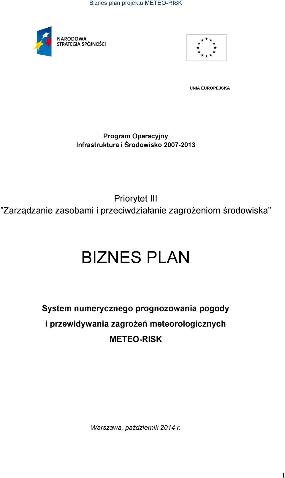 przeciwdziałanie zagrożeniom środowiska BIZNES PLAN System numerycznego