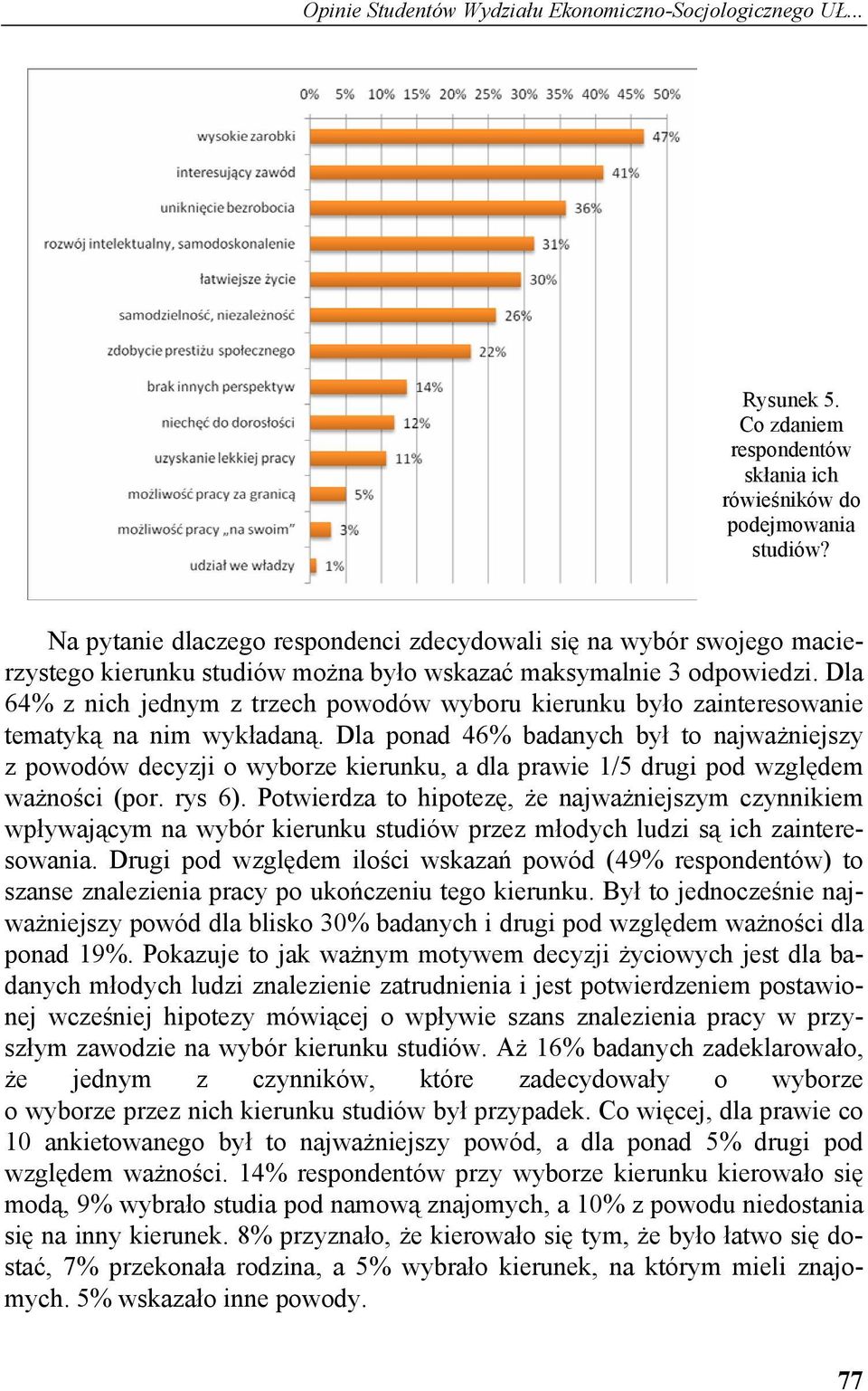 Dla 64% z nich jednym z trzech powodów wyboru kierunku było zainteresowanie tematyką na nim wykładaną.