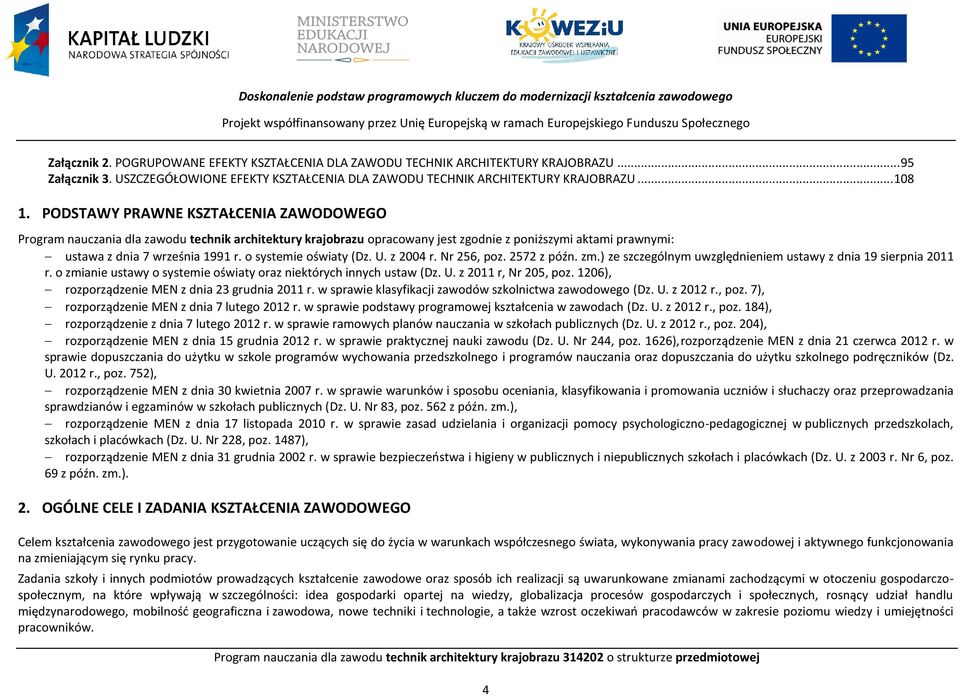 ODSTAWY RAWNE KSZTAŁCENIA ZAWODOWEGO rogram nauczania dla zawodu technik architektury krajobrazu opracowany jest zgodnie z poniższymi aktami prawnymi: ustawa z dnia 7 września 1991 r.